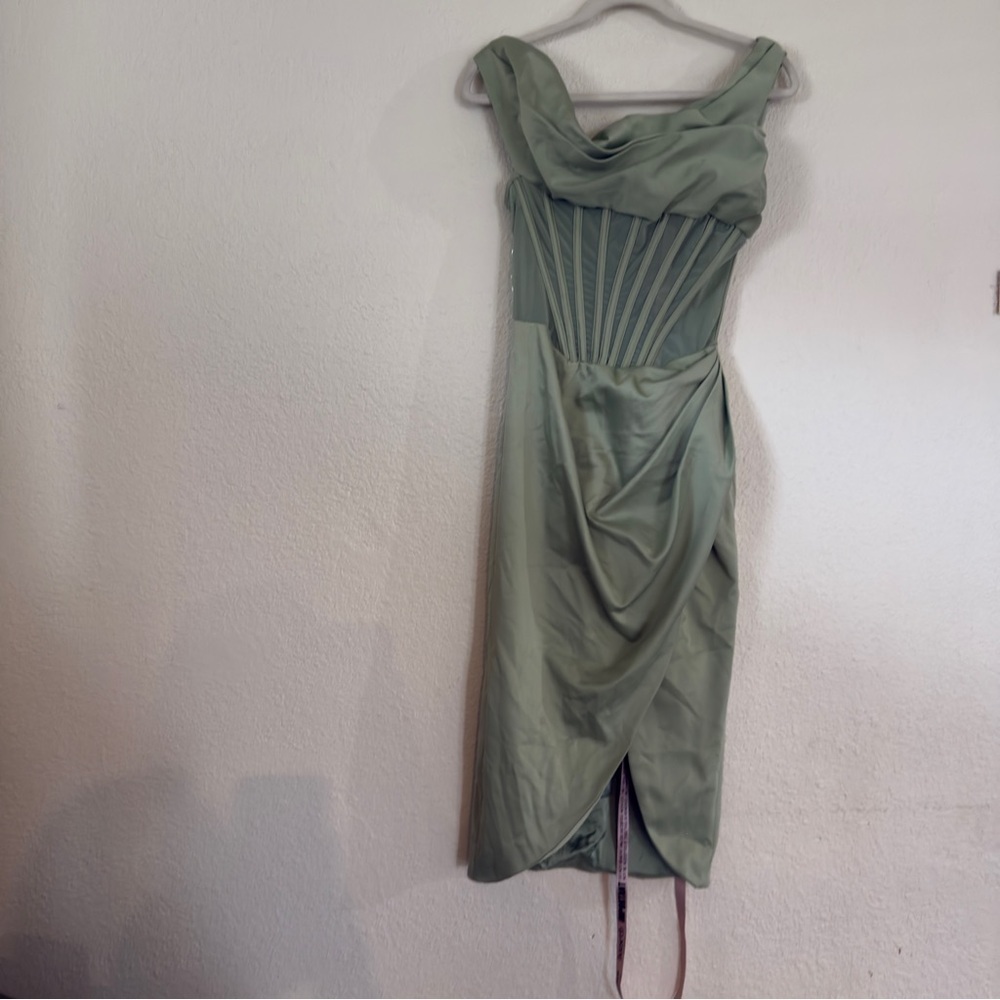 House of CB Lulu Corset On-Shoulder Satin Midi Dress size S - Picture 7 of 16